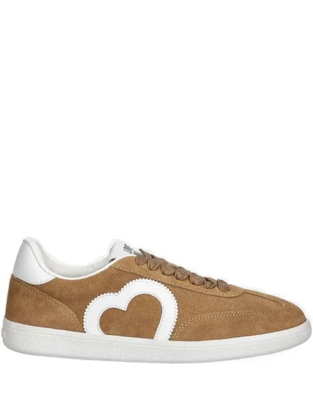 Sneakerși Love Moschino din piele de căprioară cu motiv cu inimi maro
