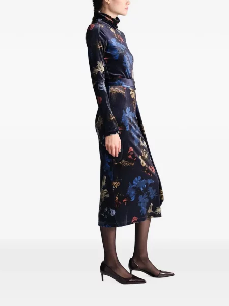 Rochie midi Cara Cara cu model floral cu imagine albastru