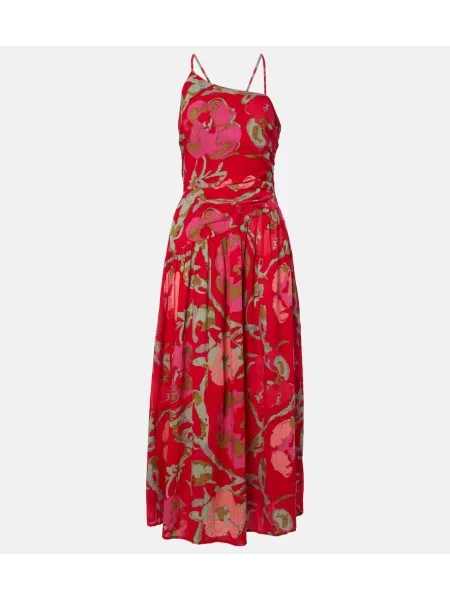 Rochie midi Velvet de catifea cu model floral roșu