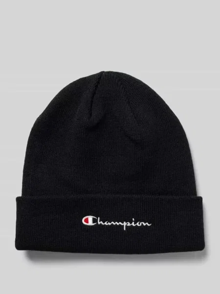 Czapka beanie z szerokim brzegiem i wyhaftowanym logo Champion czarna