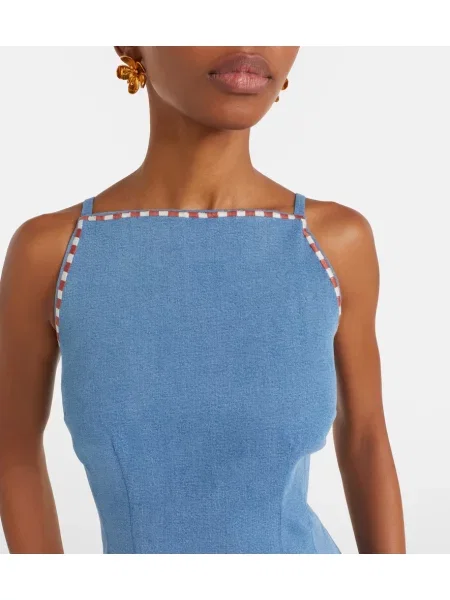 Rochie din denim Veronica Beard cu model floral albastru