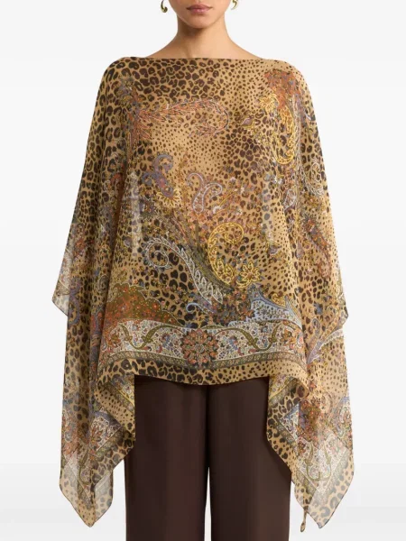 Poncho Etro de mătase cu imagine cu imprimeu animal print maro
