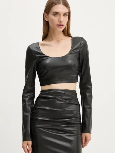 Nanushka bluzka MAYLAH gładka czarny