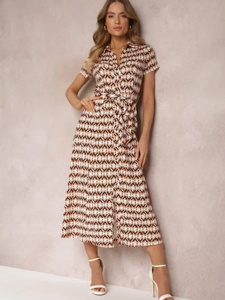Rochie Cămașă Bej-Bordo Mamă Cu Fundă În Talie Maevana bej