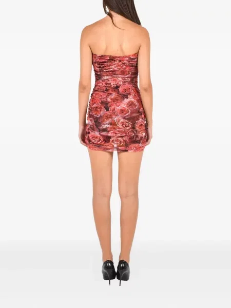 Rochie mini Room76 cu model floral cu aplicații fără bretele roșu