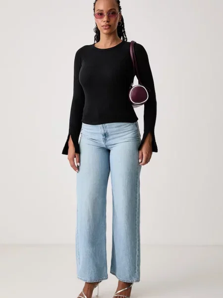 Tricou cu mânecă lungă Guess Jeans negru