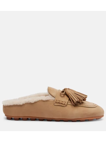 Papuci tip mules Hogan din piele bej
