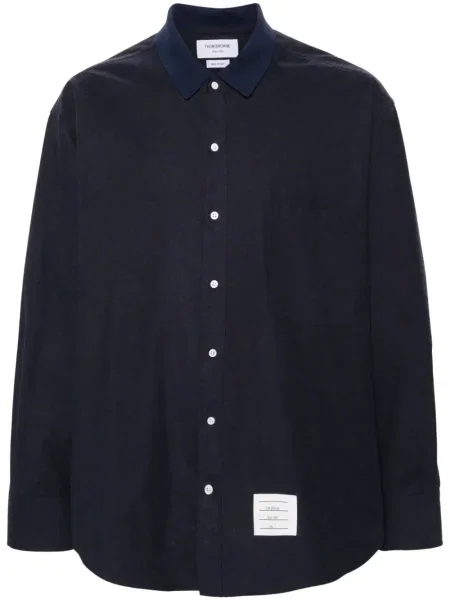 Pruhovaná flanelová košile Thom Browne s potiskem modrá