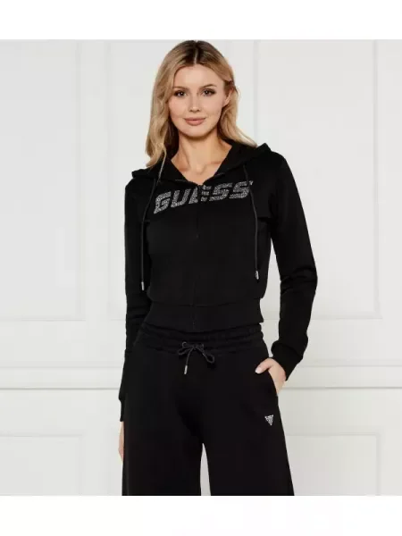 GUESS ACTIVE Hanorac PRIMULA RHINESTONES | Cropped Fit negru
