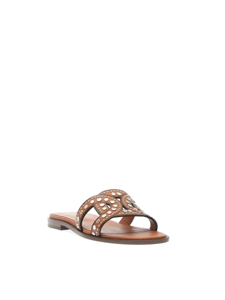 Klapki Tod's skórzane z ćwiekami brązowe