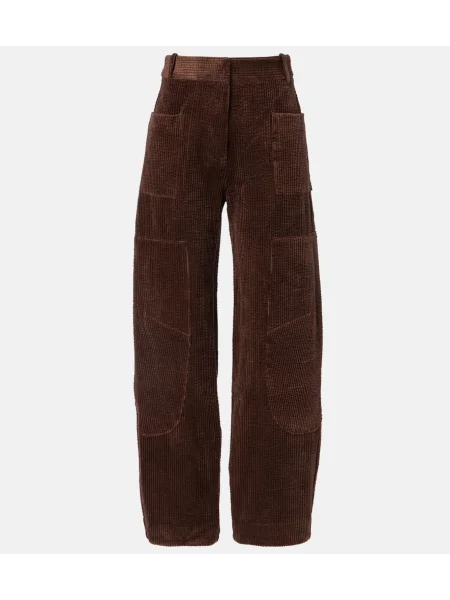 Pantaloni cargo Ganni de catifea cord maro