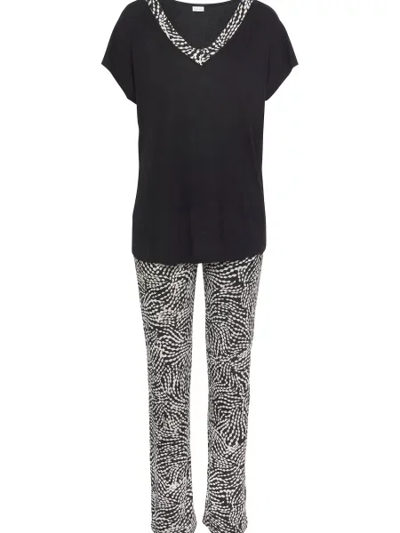LASCANA Pijama negru alb