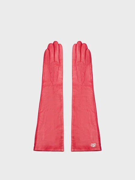 Шкіряні довгі рукавички Karl Lagerfeld з автографом червоні