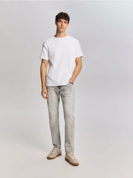 Reserved Blugi slim cu efect prespălat deschis gri