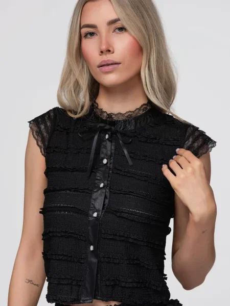 Bluză Ombre din dantelă negru