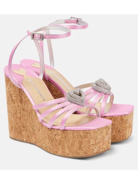 Sandale Mach & Mach din satin cu motiv cu inimi roz
