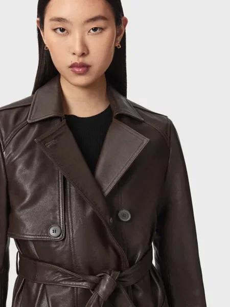 Кожаный тренч Allsaints коричневый