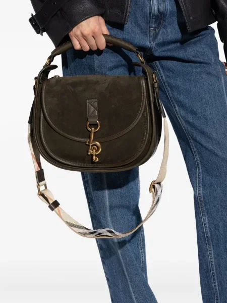 Кожена карирана кожена чанта Burberry зелено
