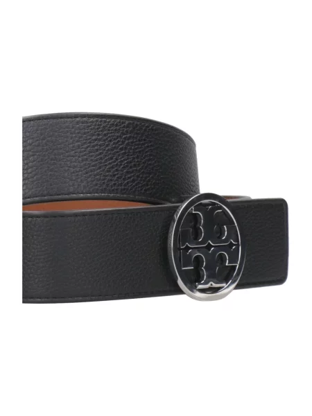Pasek Tory Burch zamszowy w paski na sprzączkę czarny
