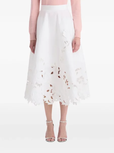 Fustă midi Oscar De La Renta cu model floral alb