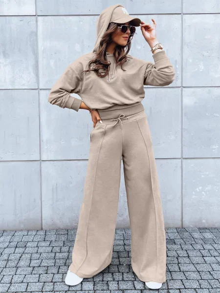 Komplet spodnie wide leg GALAXY GLOW ciemnobeżowy Dstreet