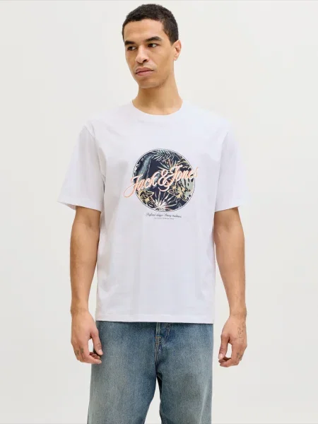 JACK & JONES Tričko JJHONOLULU tmavomodrá / svetlozelená / svetlooranžová biela