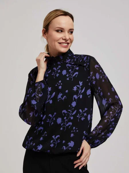 Cămașă Marisse cu model floral negru