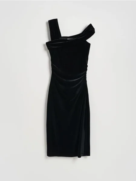 Reserved Welurowa sukienka midi czarny