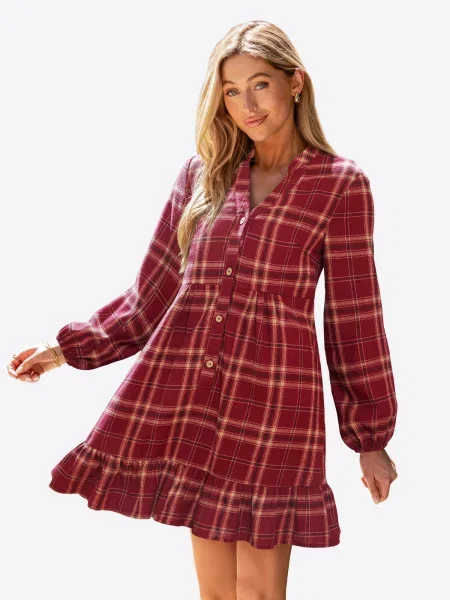 Cupshe Šaty Rustic Charm Plaid' červená