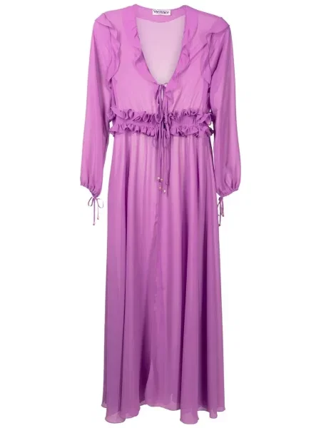 Rochie maxi Olympiah cu volane de costum violet