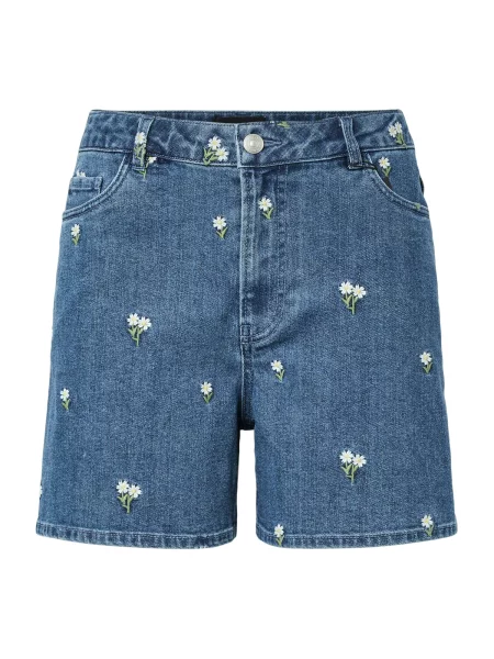 PIECES Jeans PCFLORA albastru denim / verde alb