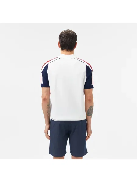 Lacoste Sweter Z Krótkim Rękawem Half Zip Z Blokadą Koloru biały