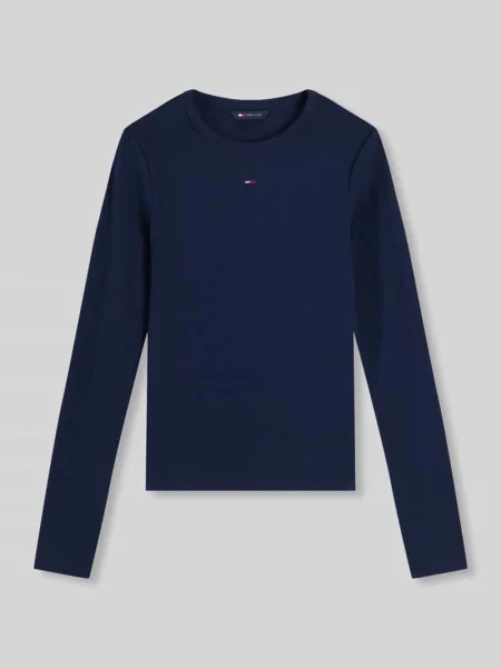 Bluzka z długim rękawem o kroju slim fit z mieszanki bawełny Tommy Jeans granatowa