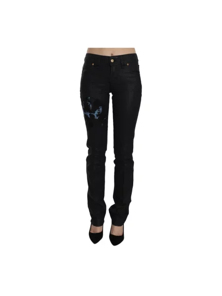 Haftowane skinny jeansy skinny John Galliano w kwiatki czarne