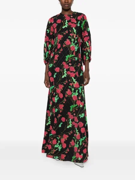 Rochie maxi Bernadette cu model floral cu imagine negru