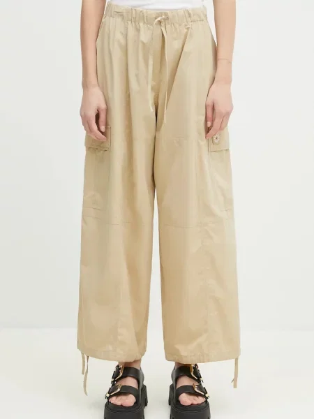 Hlače Kenzo za žene široke visoki struk bež