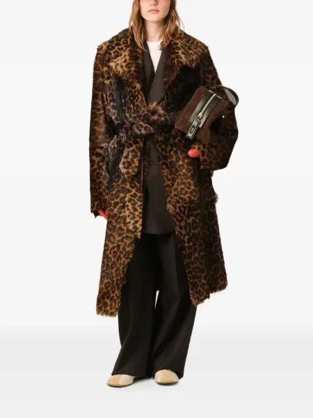 Cu centură palton Ami Paris din piele cu model leopard maro