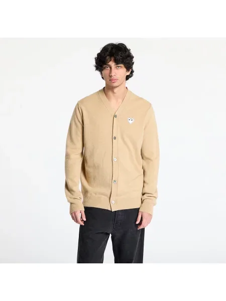Pulover Comme des Garçons PLAY White Emblem V-Neck Cardigan Knit UNISEX Light Camel XXL alb