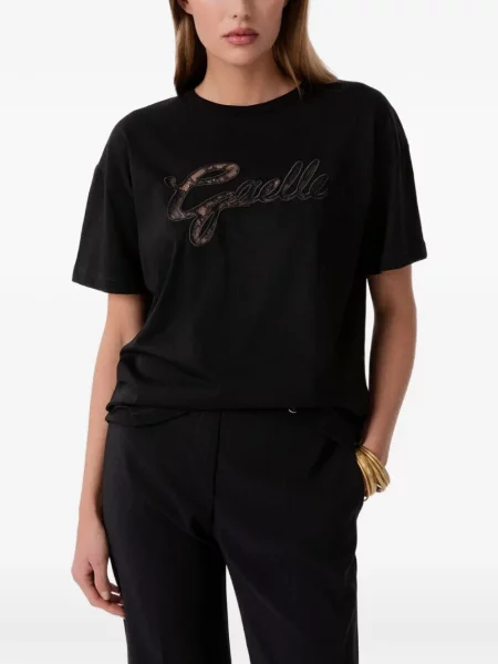 Tricou Gaëlle Paris din dantelă cu autograf negru