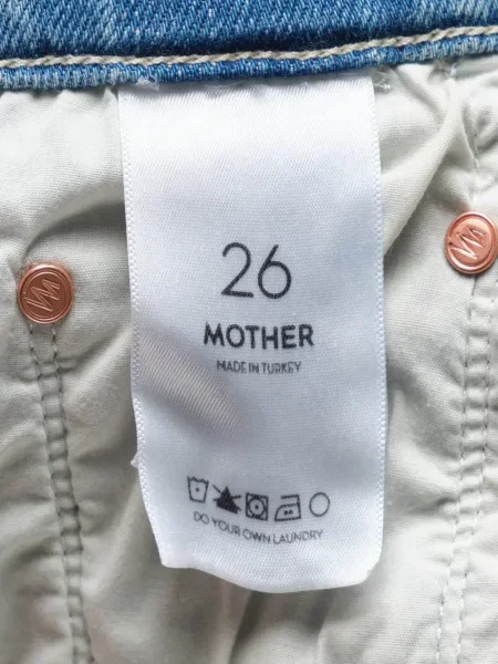 Fustă din denim Mother cu pene albastru