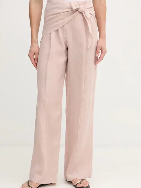 Marella pantaloni wide leg pentru femei din in SOLISTA roz