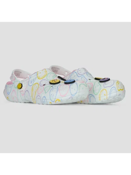 Crocs papuci Smiley Classic Lined Clog alb