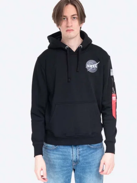 Суичър с качулка Alpha Industries с качулка с принт черно