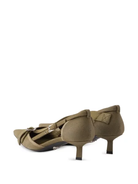 Pantofi cu toc Prada din canvas verde