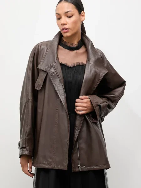 Шкіряна куртка Answear.LAB коричневий