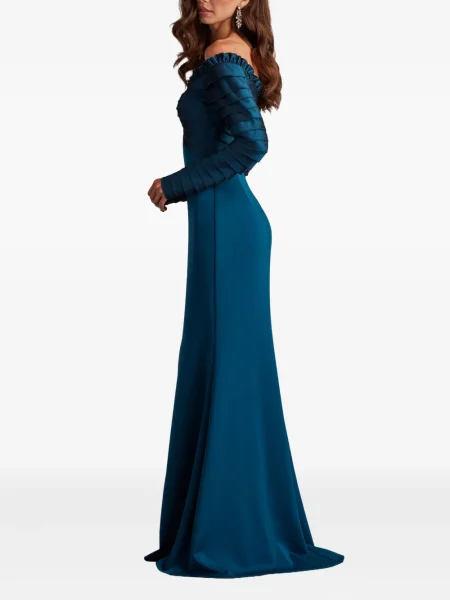 Rochie maxi Tadashi Shoji cu volane lungă de costum albastru