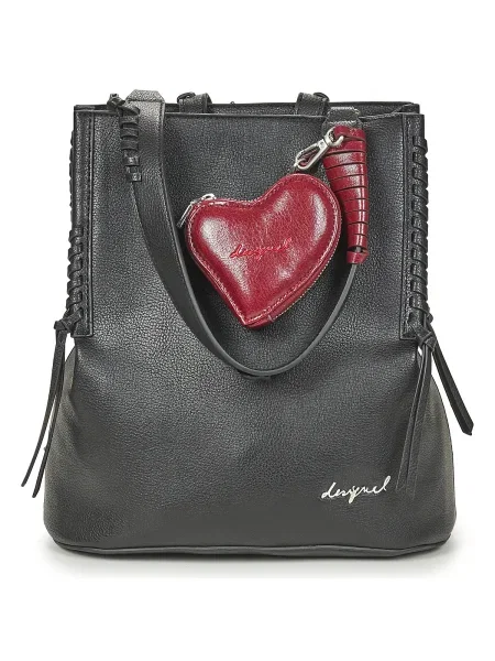 Mini geantă Desigual cu motiv cu inimi fără armătură negru