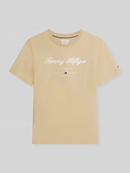 T-shirt o kroju regular fit z czystej bawełny Tommy Hilfiger beżowa