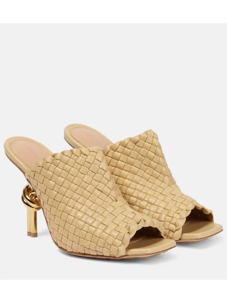 Papuci tip mules Bottega Veneta din piele bej