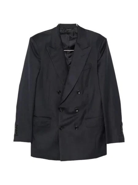 Costum Tom Ford cu model herringbone cu două rânduri de nasturi albastru